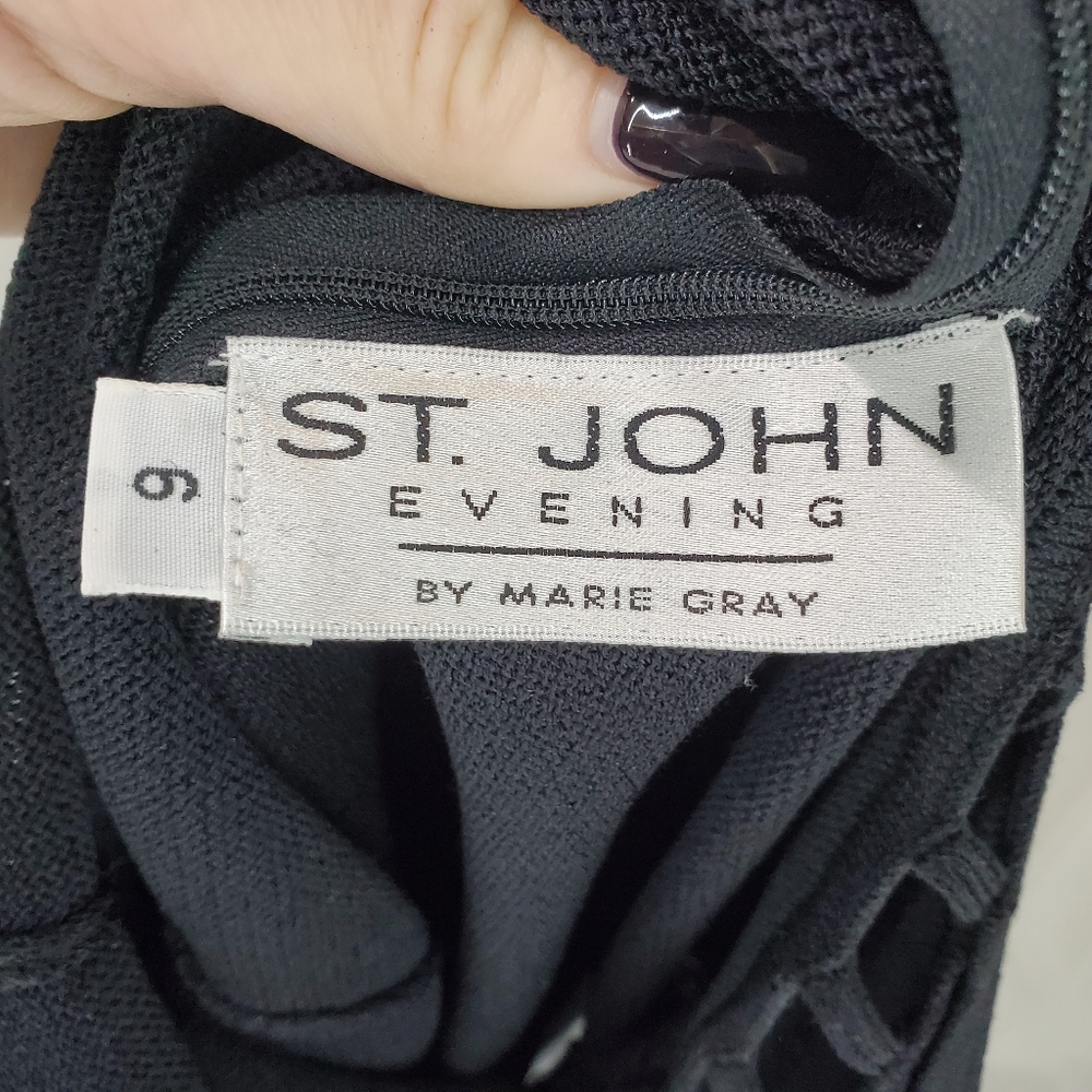Vtg. St.John Evening Santana Knit Black Cut Out Maxi Dress Black Tie Formal - Picture 15 of 16